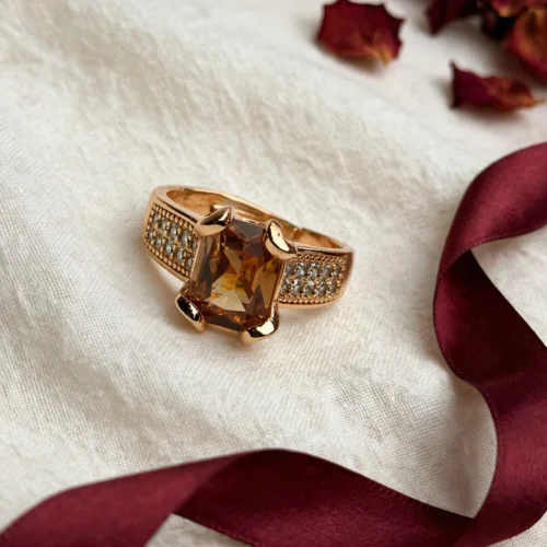 Gold Amber Pavé Band Ring