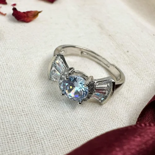 Silver Aquamarine Bow Ring
