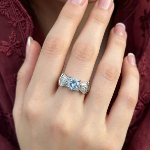 Silver Aquamarine Bow Ring