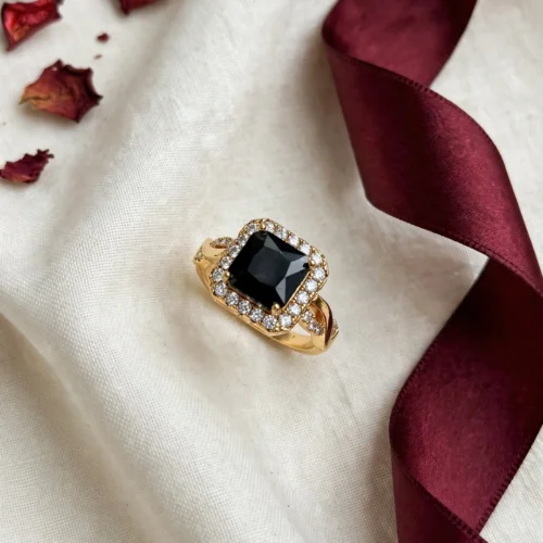 Gold Black Halo Ring
