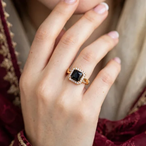 Gold Black Halo Ring