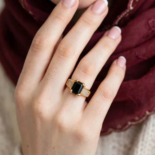 Gold Black Pavé Band Ring