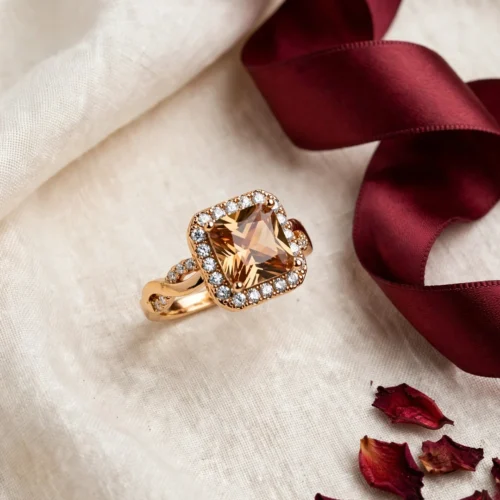 Gold Champagne Halo Ring