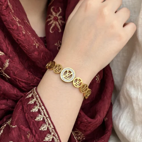 Designer Inspired Gold Monogram Charm Bangle