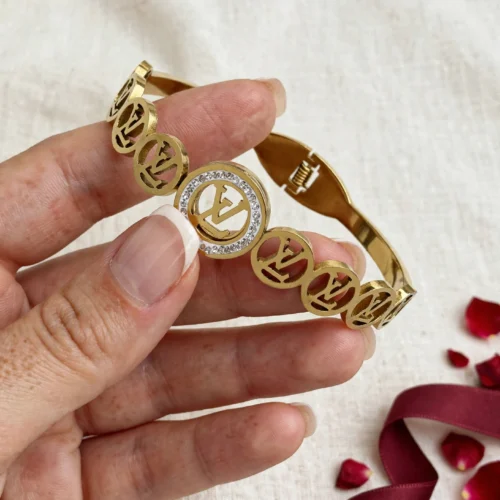 Designer Inspired Gold Monogram Charm Bangle