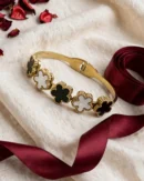 Gold Black & White Clover Bangle