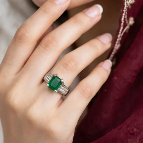 Silver Emerald Pavé Band Ring