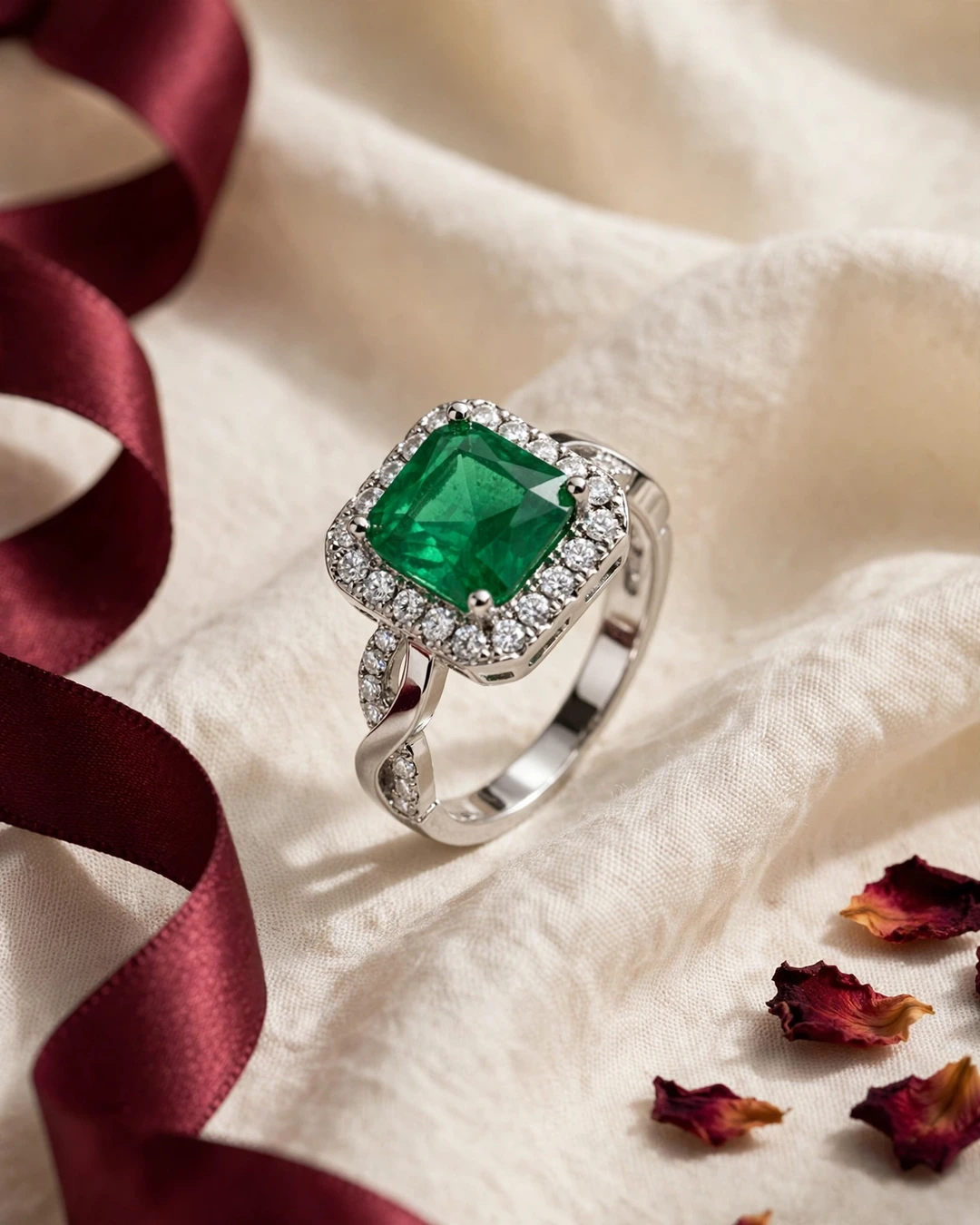 Emerald Halo Crystal Ring