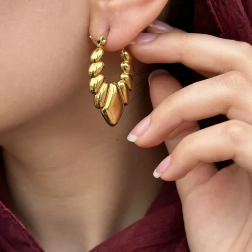Gold Beaded Hoop Earrings