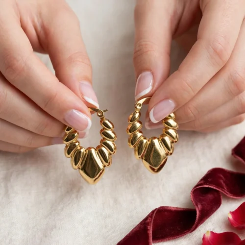 Gold Beaded Hoop Earrings