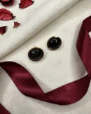 Gold Black Oval Stud Earrings