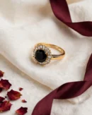Gold Black Round Halo Ring