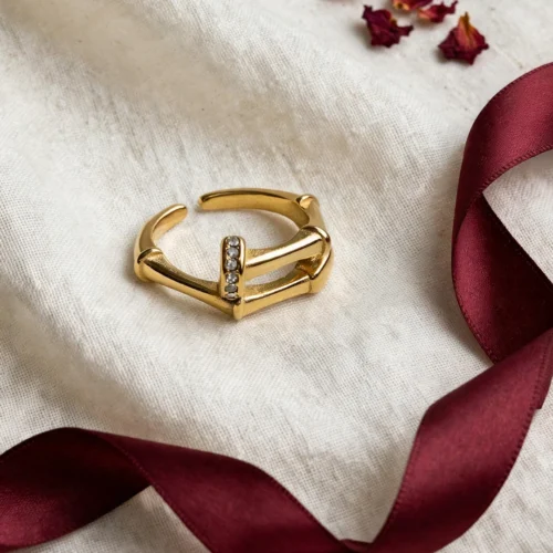 Gold Crystal Buckle Ring