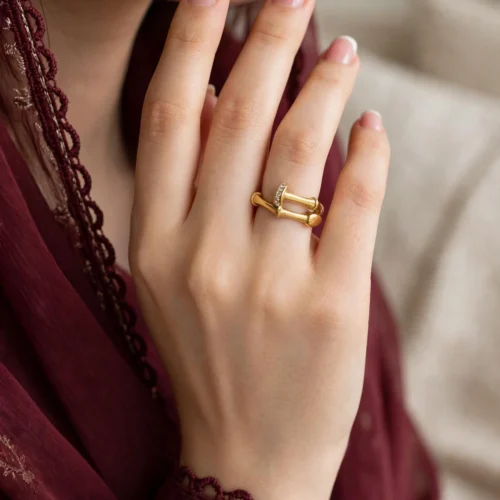 Gold Crystal Buckle Ring