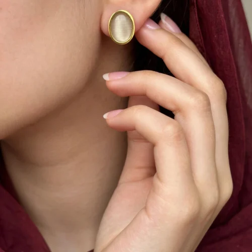Gold Champagne Oval Stud Earrings
