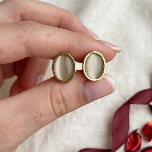 Gold Champagne Oval Stud Earrings