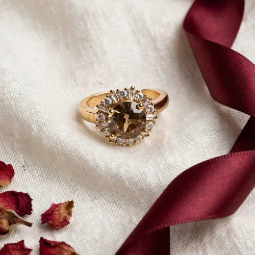 Gold Champagne Round Halo Ring