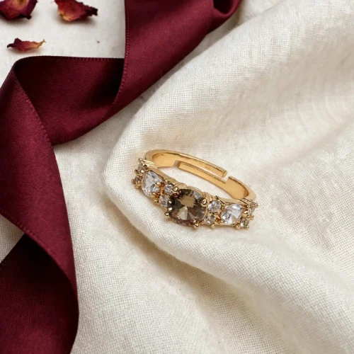 Gold Champagne Crystal Side Ring