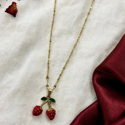 Gold Cherry Pendant Necklace