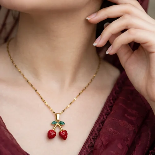 Gold Cherry Pendant Necklace