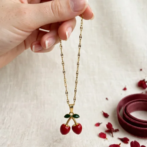 Gold Cherry Pendant Necklace