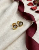 Gold Crystal Disc Stud Earrings