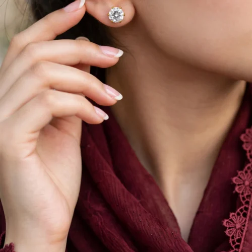 Gold Crystal Solitaire Stud Earrings