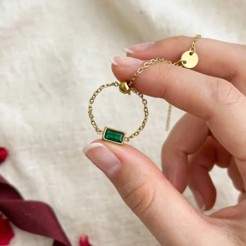 Gold Emerald Baguette Chain Ring — Adjustable
