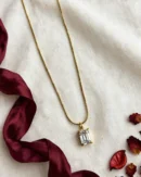 Gold Emerald Cut Crystal Pendant Necklace