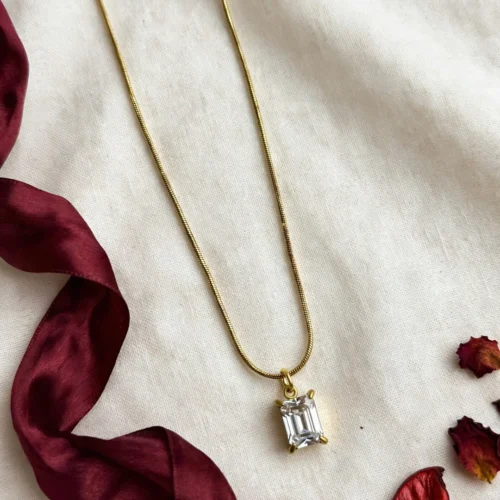 Gold Emerald Cut Crystal Pendant Necklace