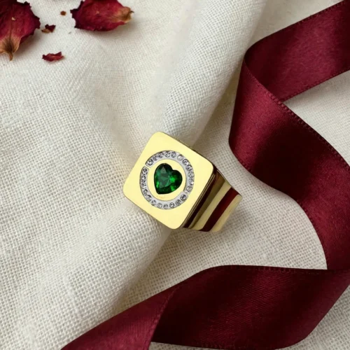 Gold Emerald Heart Signet Ring
