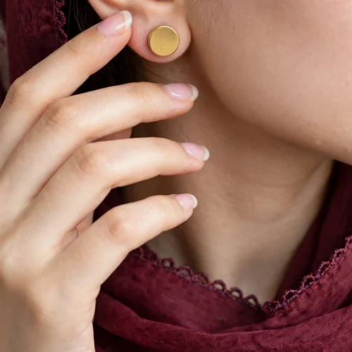 Gold Flat Disc Stud Earrings