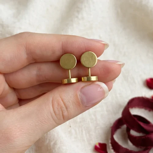 Gold Flat Disc Stud Earrings