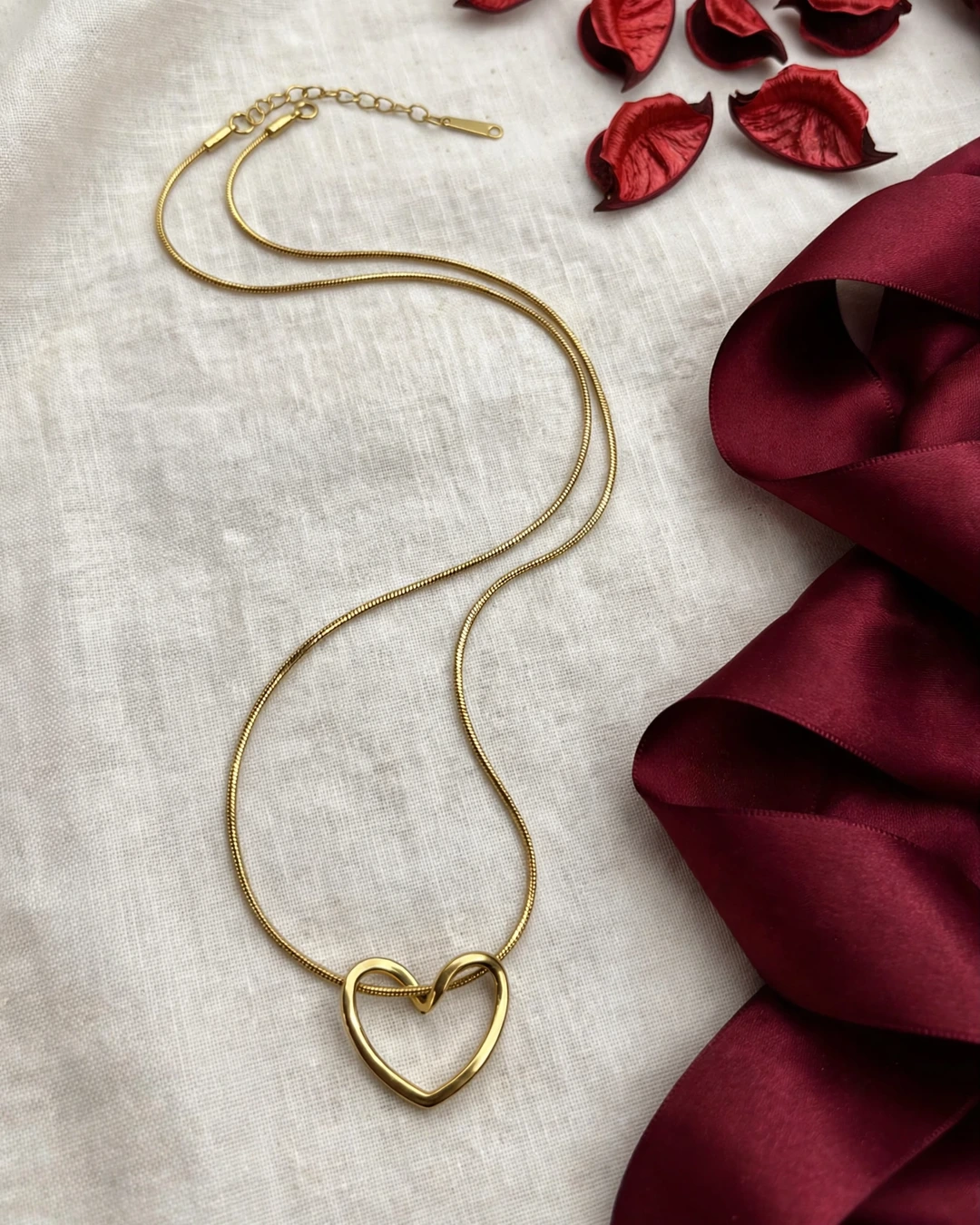 Gold Heart Snake Chain Necklace