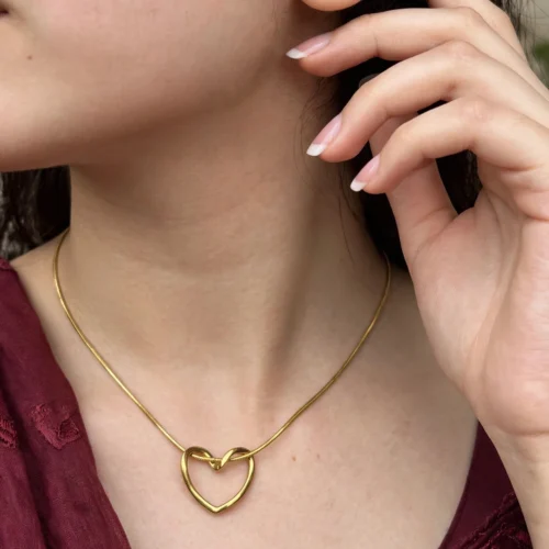 Gold Heart Snake Chain Necklace