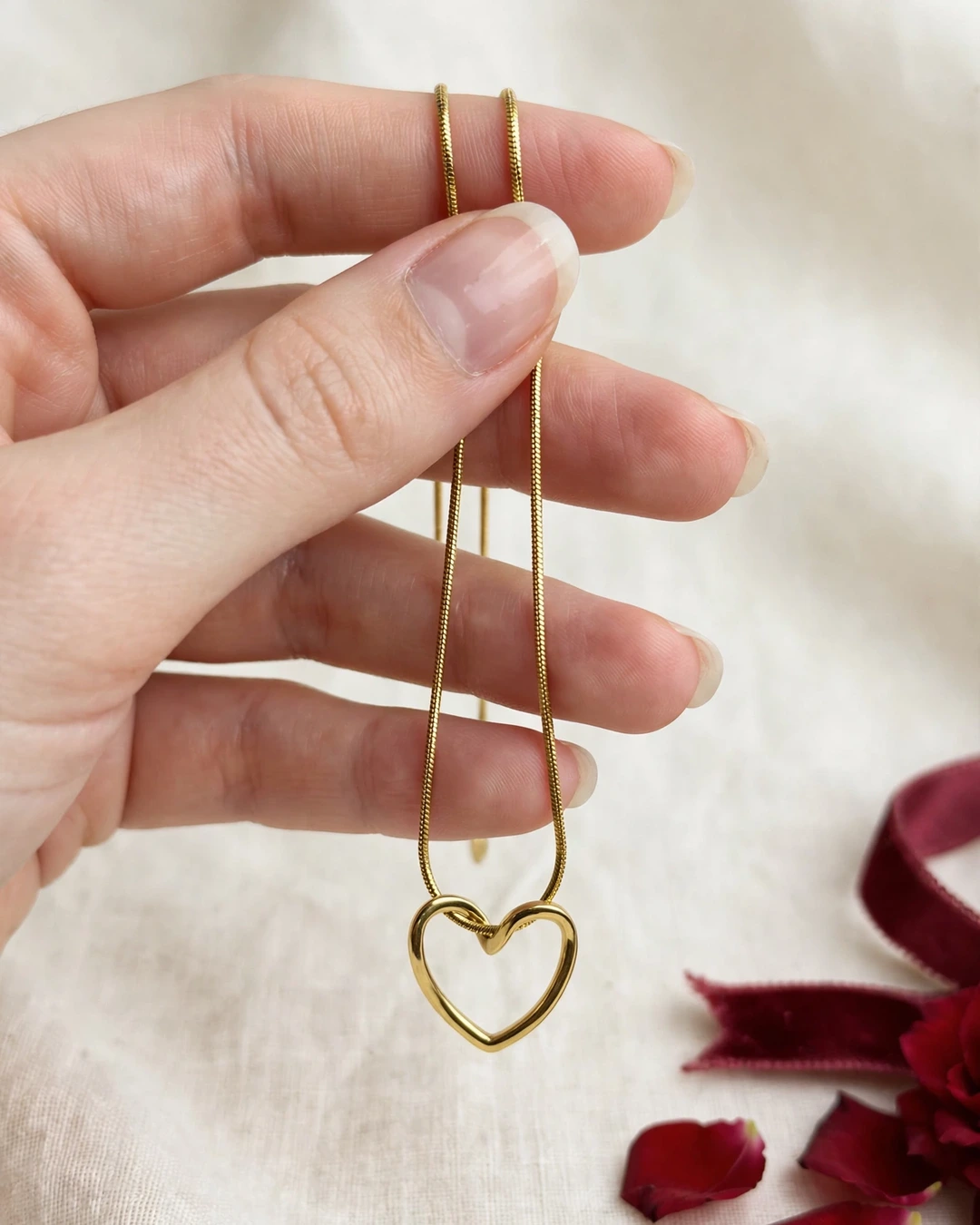 Gold Heart Snake Chain Necklace - Image 3