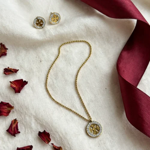 Designer Inspired Gold Crystal Medallion Necklace Set
