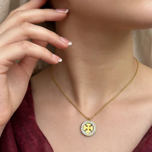 Designer Inspired Gold Crystal Medallion Necklace Set