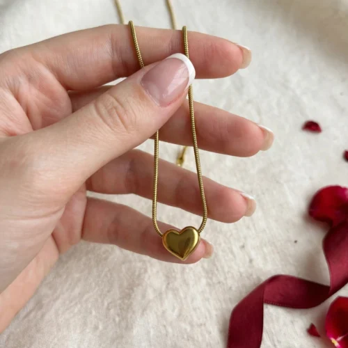 Gold Mini Heart Snake Chain Necklace
