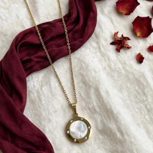 Gold Mother of Pearl Crystal Necklace