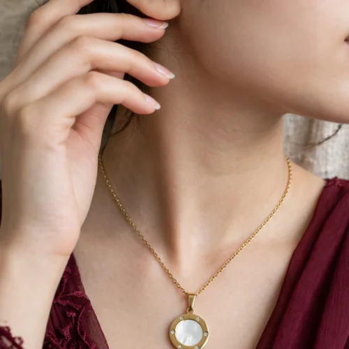 Gold Mother of Pearl Crystal Necklace