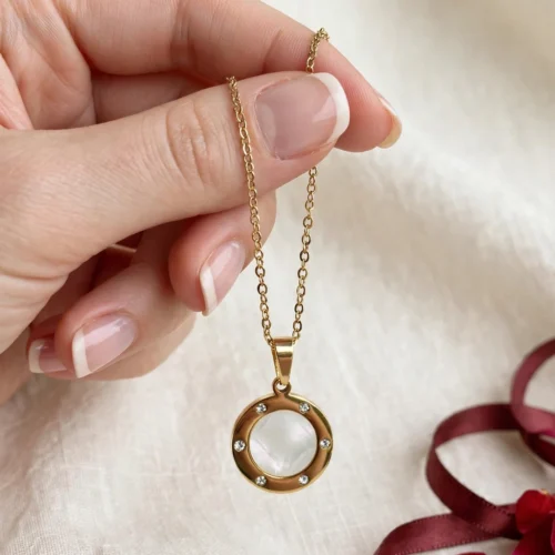 Gold Mother of Pearl Crystal Necklace