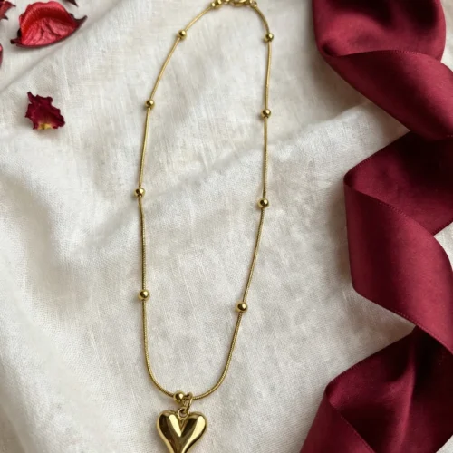 Gold Puffed Heart Pendant Necklace