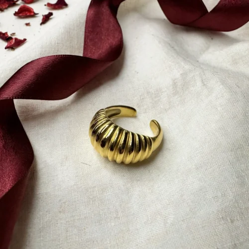 Gold Ribbed Dome Ring