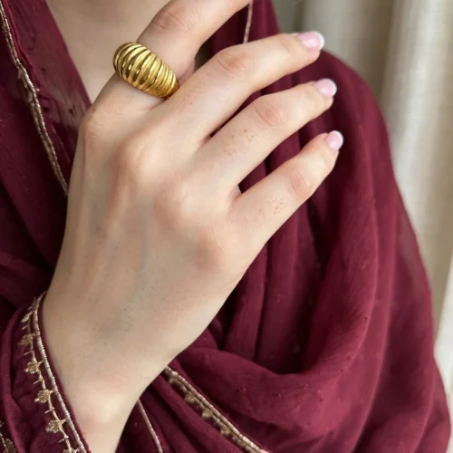 Gold Ribbed Dome Ring