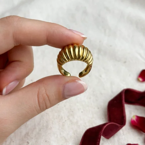 Gold Ribbed Dome Ring