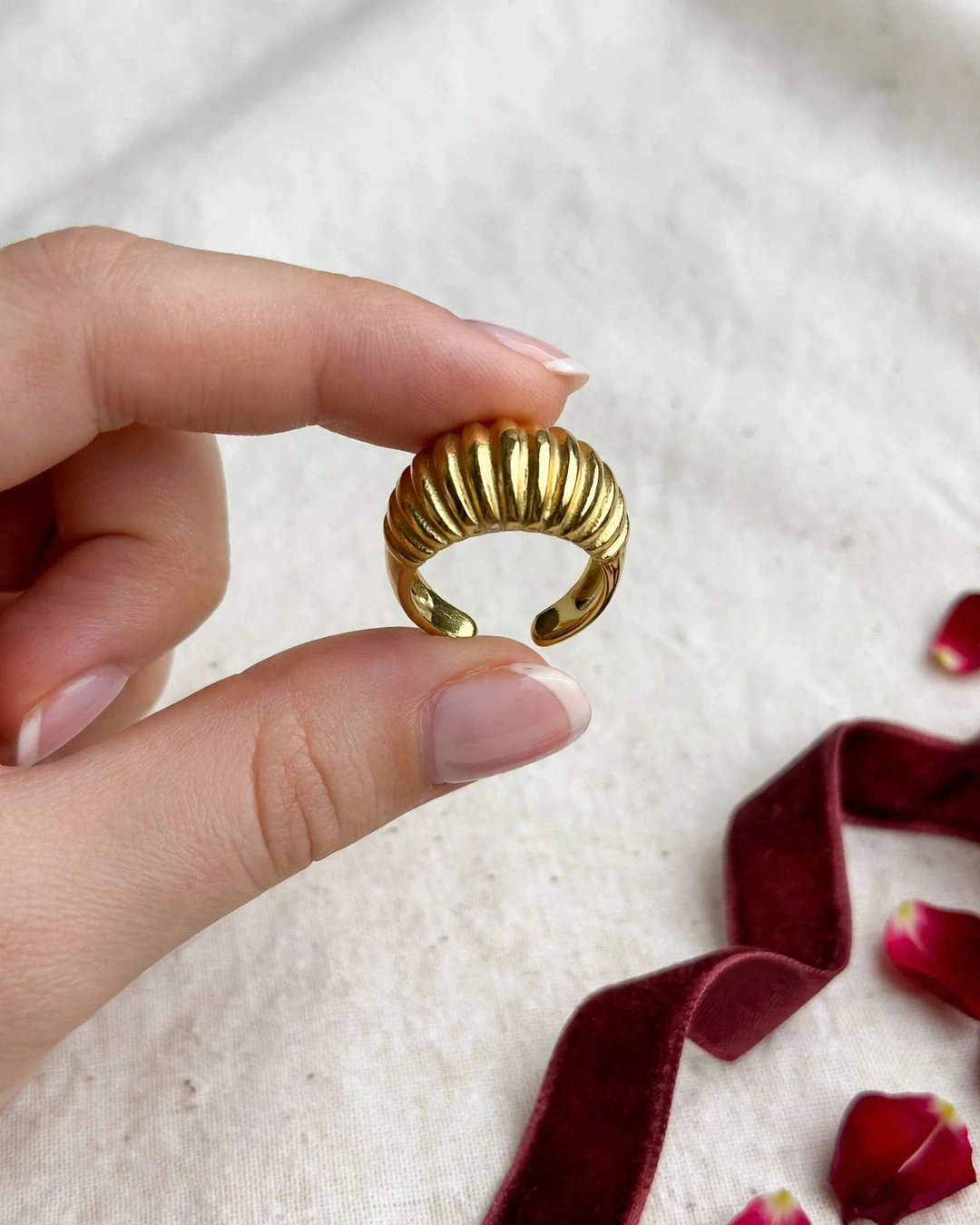 Gold Ribbed Dome Ring - Image 2