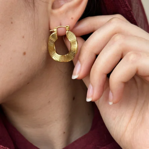 Gold Ribbed Hoop Earrings