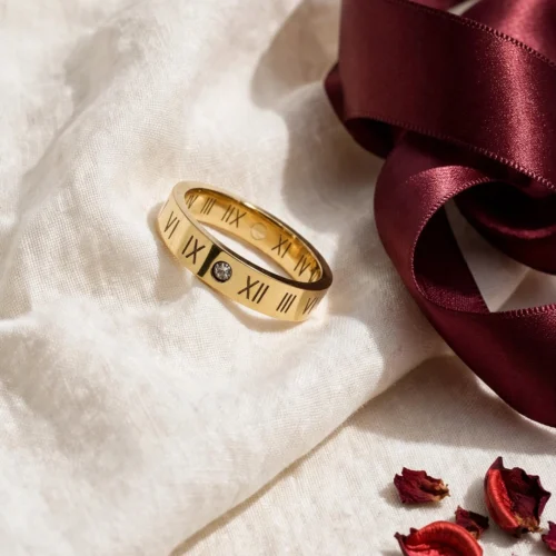 Gold Roman Numeral Crystal Band Ring
