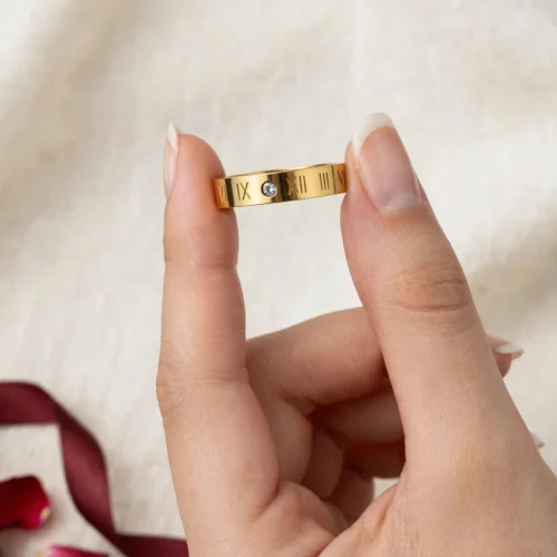 Gold Roman Numeral Crystal Band Ring